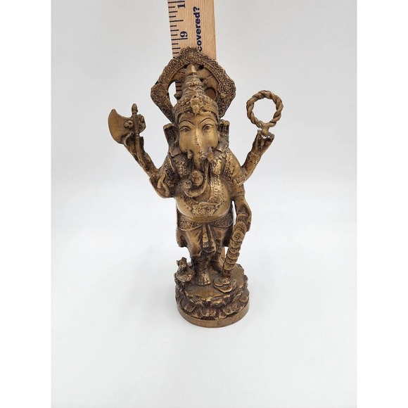 Lord Ganesha Brass 9" Exotic Art Statue Hindu Collectible Religion Symbolism - Picture 11 of 11